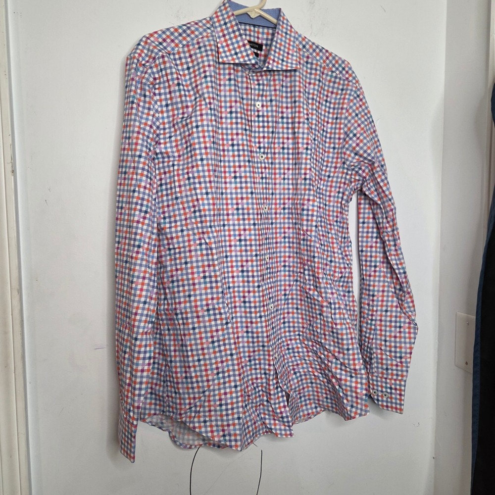 Bugatchi Mens Shaped Fit Long Sleeve Gingham Check Button Down Shirt Multicolor